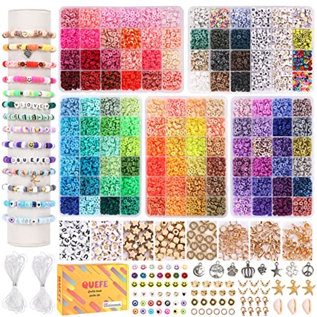 10800 Pieces Clay Beads for Friendship Bracelet Making Kit, 108 Colors Polymer Heishi Beads for Girls 8-12, Letter Beads for Jewelry Making Kit, for Preppy, Gifts, Crafts